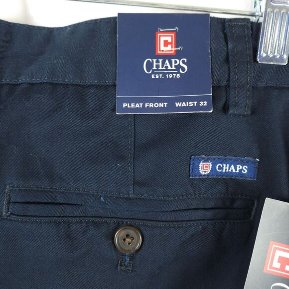 NWT Chaps Mens 32 Navy Blue Pleated Pleat Front Chino Khaki Shorts - Picture 3 of 7